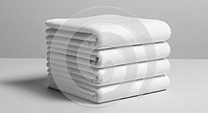 Stack of Clean White Folded Towels on a Light Gray Surface