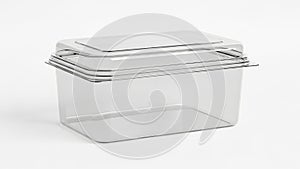 Stack of clear plastic containers isolated on white background