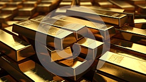 Stack close-up Gold Bars background. Generative AI