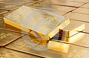 Stack close-up Gold Bars weight of 1000 grams.,Concept of success in business and finance.,3d model and illustration