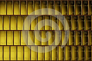 Stack close-up Gold Bars, weight of Gold Bars 1000 grams. 3D Rendering