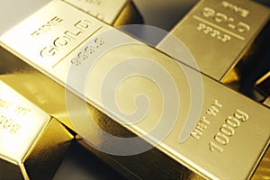 Stack close-up Gold Bars, weight of Gold Bars 1000 grams Concept of wealth and reserve. Concept of success in business