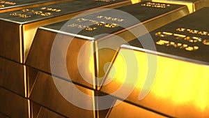 Stack Close-up Gold Bars, weight of Gold Bars 1000 grams Concept of wealth and reserve. Concept of success in business
