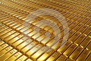 Stack close-up Gold Bars, weight of Gold Bars Concept of wealth and reserve. Concept of success in business and finance, 3d