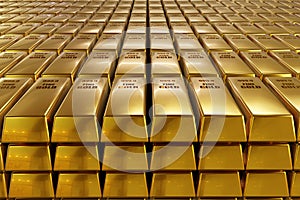 Stack close-up Gold Bars, weight of Gold Bars Concept of wealth and reserve. Concept of success in business and finance, 3d