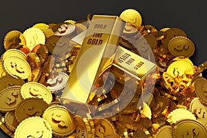 Stack close-up Gold Bars, weight of Gold Bars Concept of wealth and reserve. Concept of success in business and finance, 3d