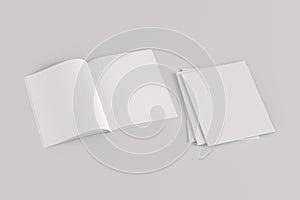 Stack of closed and open vertical magazine or brochure  mockup on white background