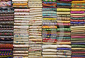 Stack of cloth on the shelf