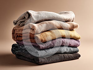 A stack of clothes in different colors. Generative AI.