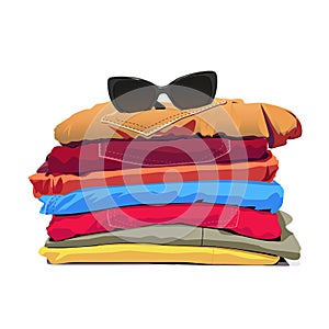 Stack of clothing isolated on white background.