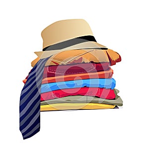 Stack of clothing isolated on white background.