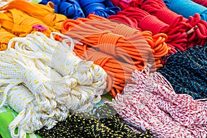 Stack of Coiled Nylon Rope. photo