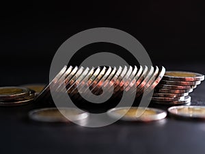 Stack Coin on Black Background,Currency Cash Symbols