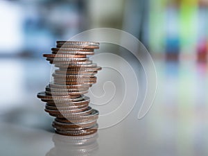 Stack coin on Blur Background
