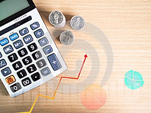 Stack Coin Money Pile Cash Calculator with graph Business Stock Market Finance Investment Bank Invest Inflation Fund Economy