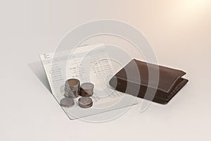 Stack of coins and account book bank on the table