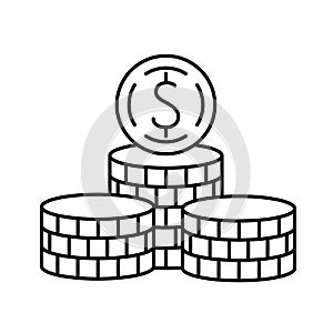Stack of coins, fundraising or financing, vector line icon