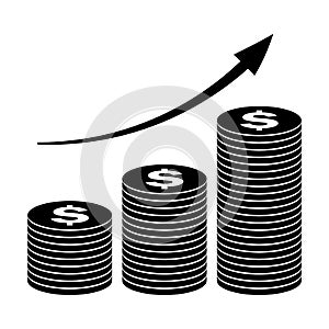 Stack of coins icon. Growth concept in flat style. Vector