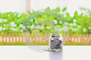 Stack of coins in a jar. Business financial and saving money concept