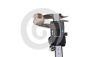 Stack of coins measured with a caliper