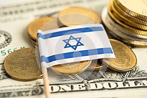 Stack of coins money with Israel flag, finance banking concept