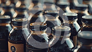 Stack of cold brew coffee bottles with elegant labels