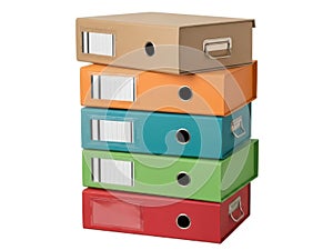 Stack of colored binders isolated on white background