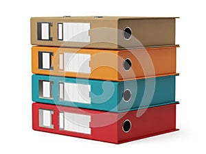 Stack of colored binders isolated on white background