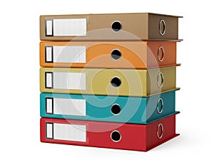 Stack of colored binders isolated on white background