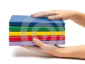 Stack of colored blocks isolated on white background