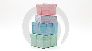 Stack of colored boxes isolated on white background