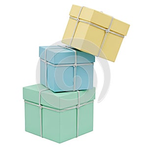 Stack of colored boxes isolated on white background