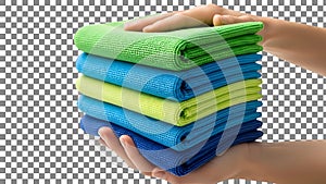 Stack of Colored Cloths Held by Hands