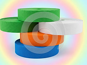 Stack of colored crepe paper rolls