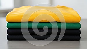 Stack of colored fabrics isolated on white background