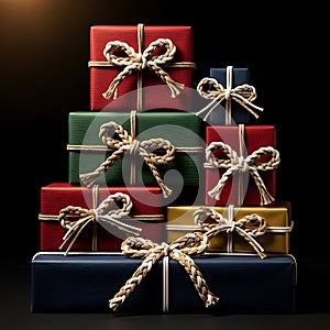 Stack of Colored Gift Boxes with Bow Decorations