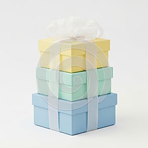 Stack of colored gift boxes isolated on white background