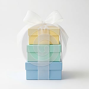 Stack of colored gift boxes isolated on white background