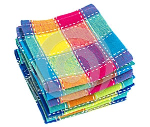 Stack of colored kitchen towels in box