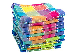 Stack of colored kitchen towels in box