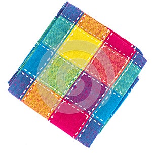 Stack of colored kitchen towels in box