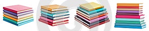 Stack of colored lying hardcover books isolated on transparent background