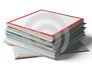 Stack of colored paper sheets, isolated on white background