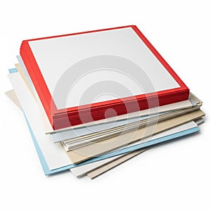 Stack of colored paper sheets isolated on white background
