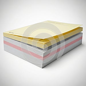 Stack of colored paper sheets isolated on white background