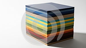 Stack of colored paper sheets isolated on white background