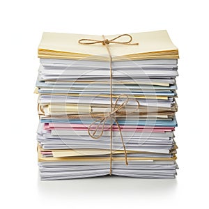 Stack of colored papers isolated on white background