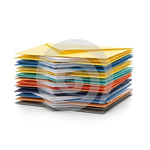Stack of colored papers isolated on white background