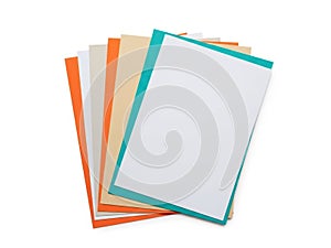 Stack of colored papers isolated on white background