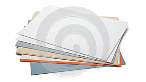 Stack of colored papers isolated on white background